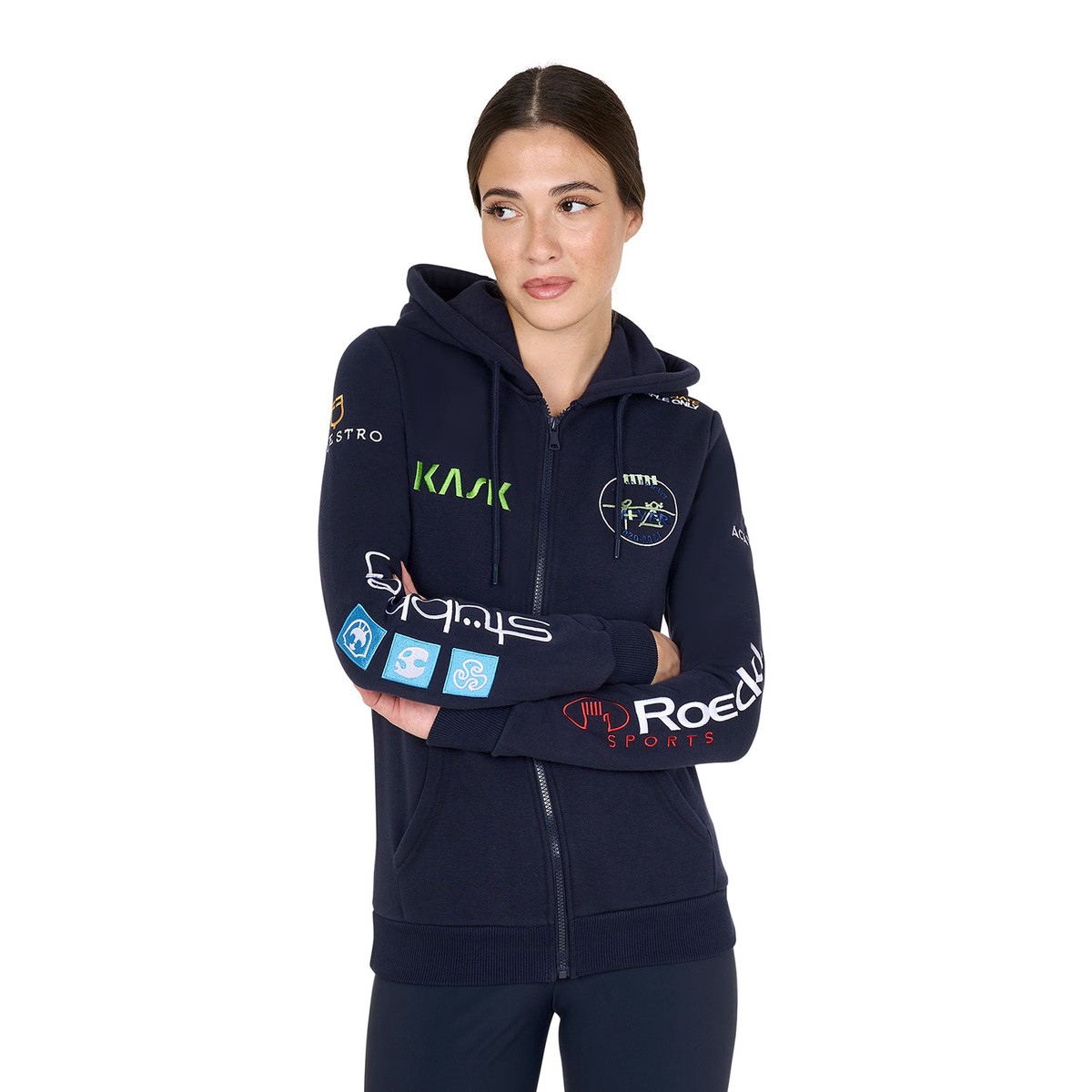 Equestro Womens Cotton Zip Sweatshirt with Multi-Logo Hood