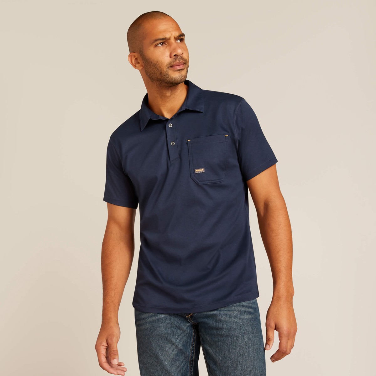 Ariat Mens Rebar Foreman Short Sleeves Polo Shirt - Navy