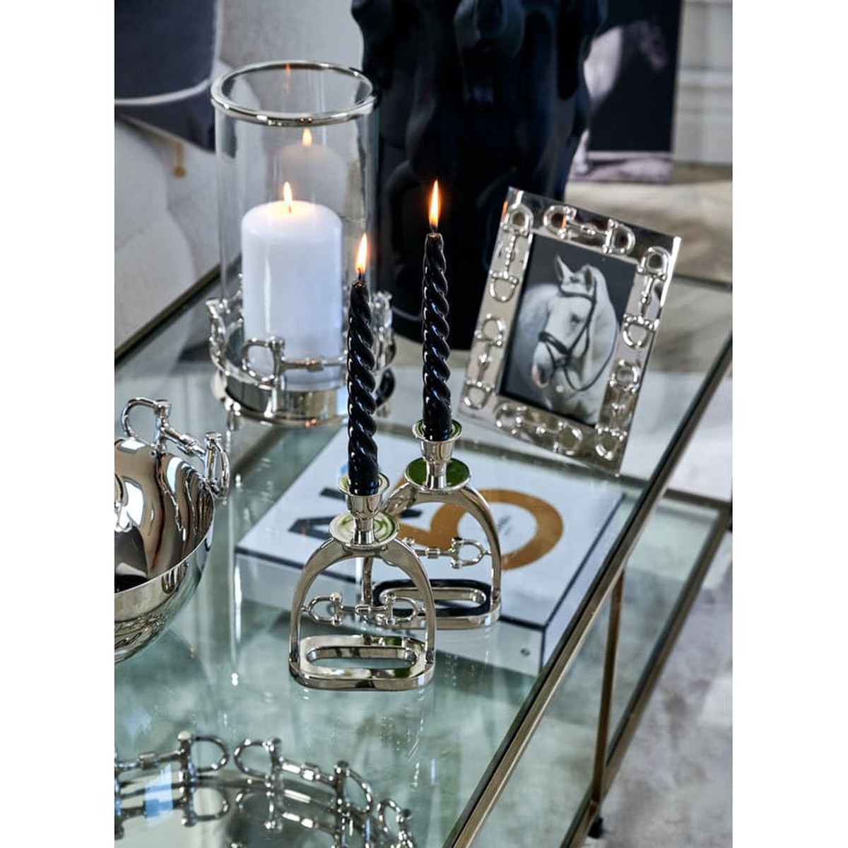 Adamsbro Candle Holder Set With Snaffle Bit Silver