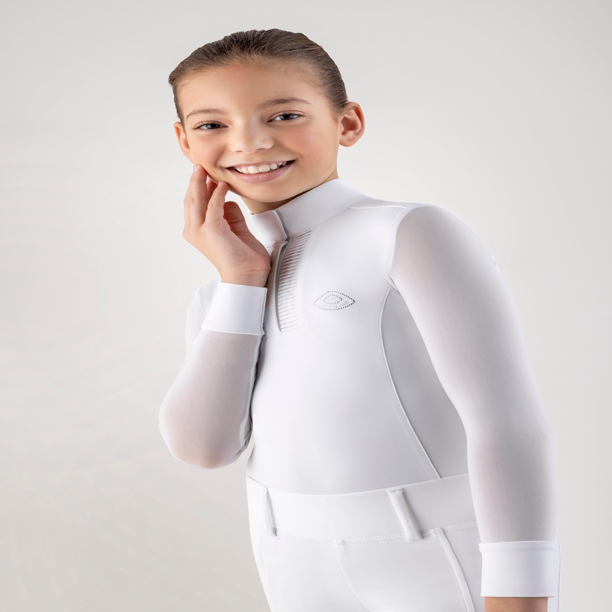 Equiline Girls Long Sleeved Competition Shirt Cozio White